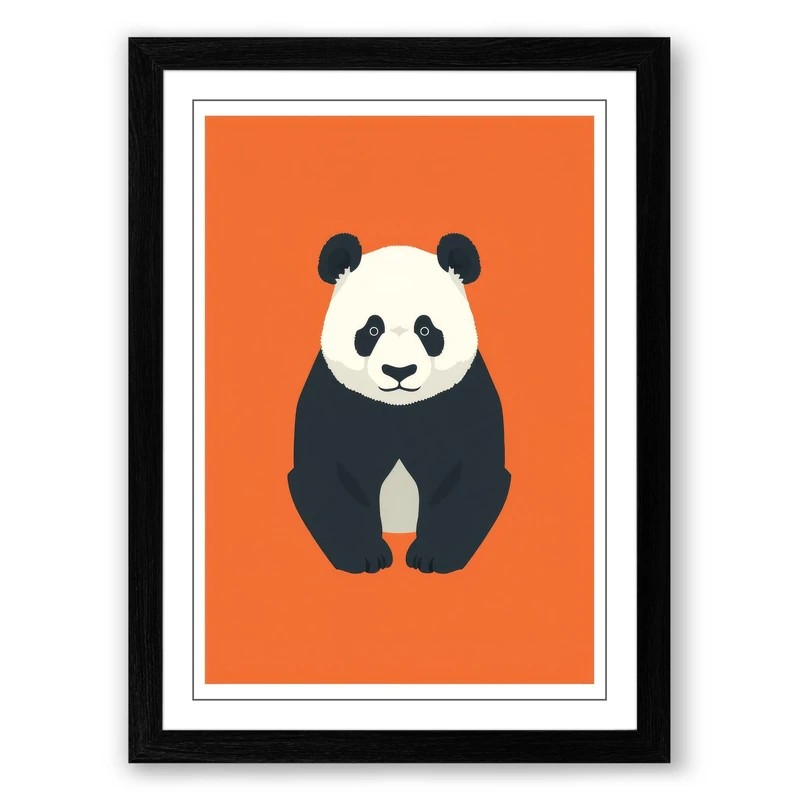 Geometric Panda Modern Framed Wall Art Print A1 (84.1×59.4cm) Black, Wall Decor for Living Room, Bedroom, Office & Home, Ready to Hang, Art Gift