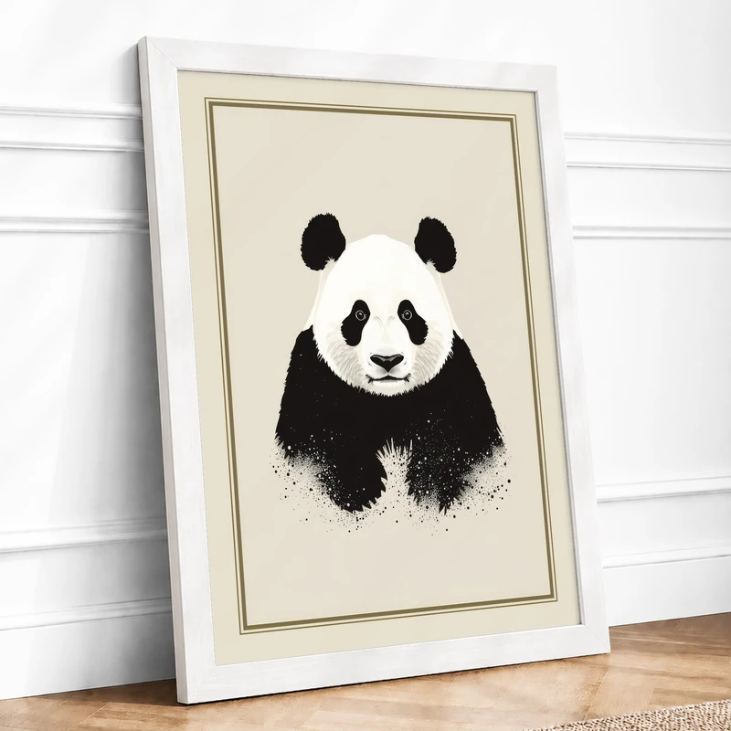 Gentle Panda Japandi Framed Wall Art Print A1 (84.1×59.4cm) White, Wall Decor for Living Room, Bedroom, Office & Home, Ready to Hang, Art Gift