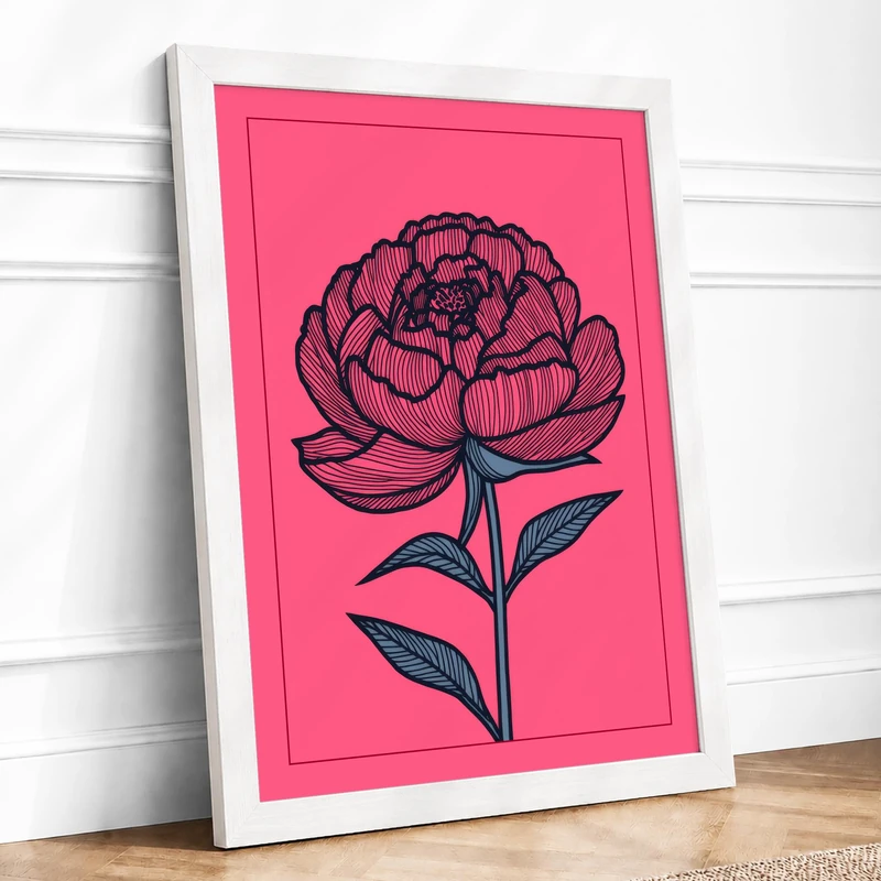 Peony in Ink Botanical Framed Wall Art Print A1 (84.1×59.4cm) White, Wall Decor for Living Room, Bedroom, Office & Home, Ready to Hang, Art Gift - Image 1