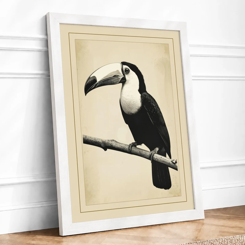 Toucan in Profile Minimalist Framed Wall Art Print A1 (84.1×59.4cm) White, Wall Decor for Living Room, Bedroom, Office & Home, Ready to Hang, Art Gift