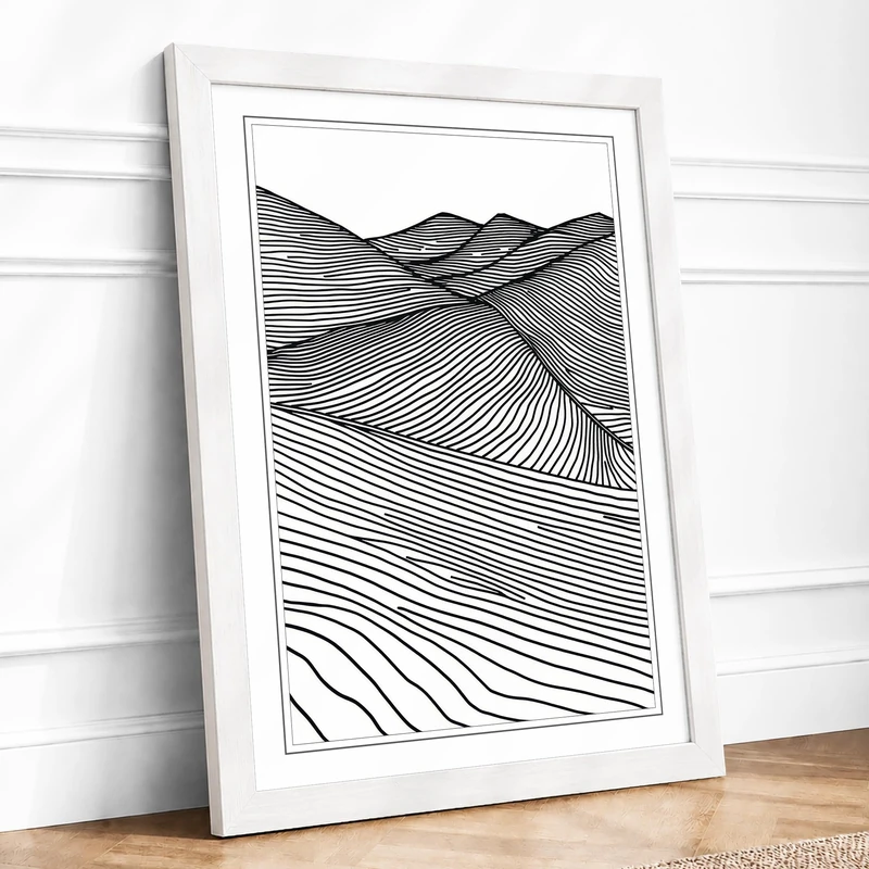 Topographic Lines Minimalist Framed Wall Art Print A1 (84.1×59.4cm) White, Wall Decor for Living Room, Bedroom, Office & Home, Ready to Hang, Art Gift