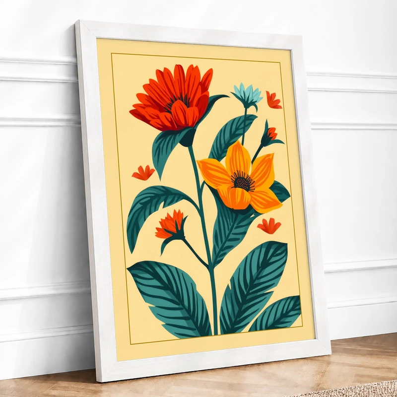 Trio Botanical Framed Wall Art Print A1 (84.1×59.4cm) White, Wall Decor for Living Room, Bedroom, Office & Home, Ready to Hang, Art Gift