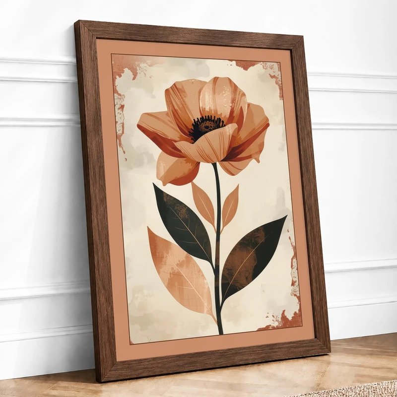 Poppy Study Botanical Framed Wall Art Print A1 (84.1×59.4cm) Walnut, Wall Decor for Living Room, Bedroom, Office & Home, Ready to Hang, Art Gift - Image 1
