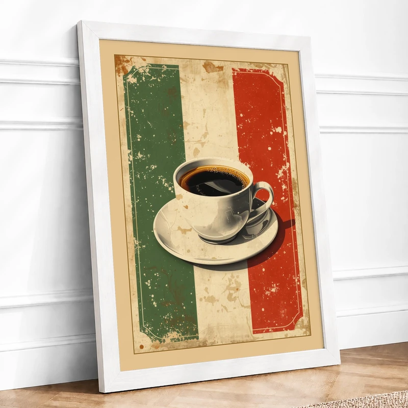 Italian Coffee Retro Framed Wall Art Print A1 (84.1×59.4cm) White, Wall Decor for Living Room, Bedroom, Office & Home, Ready to Hang, Art Gift
