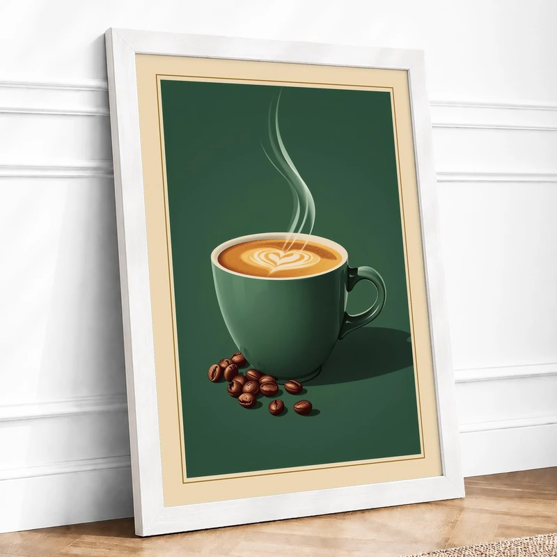 Coffee Comfort Minimalist Framed Wall Art Print A1 (84.1×59.4cm) White, Wall Decor for Living Room, Bedroom, Office & Home, Ready to Hang, Art Gift