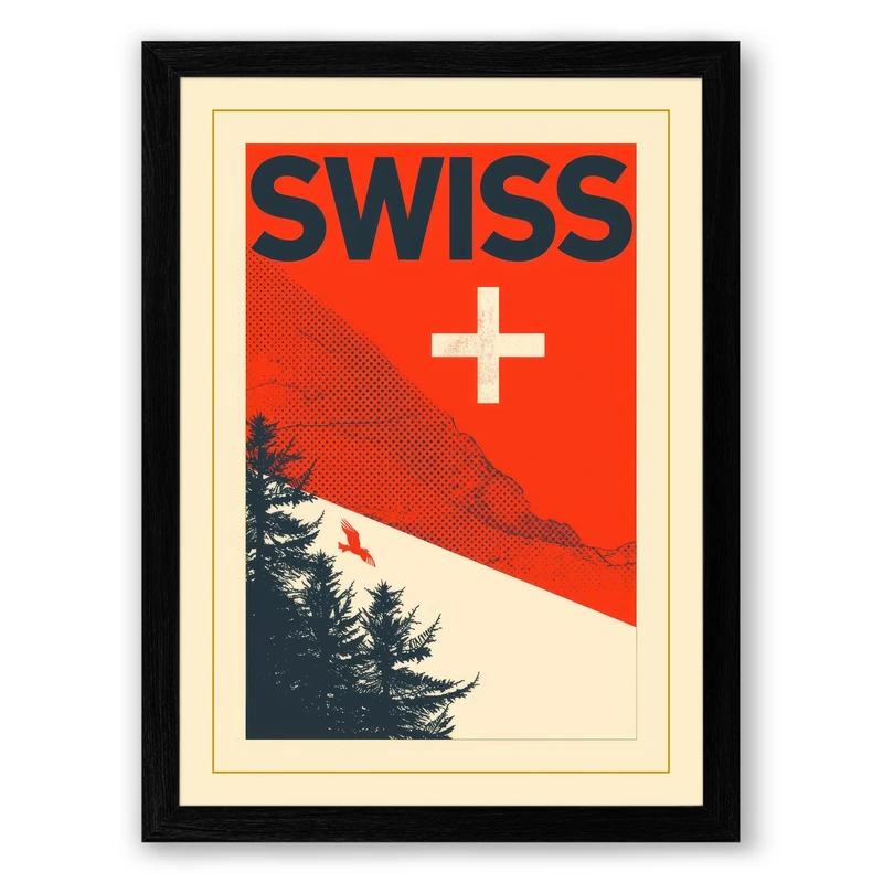 Postcard from Switzerland Vintage Framed Wall Art Print A1 (84.1×59.4cm) Black, Wall Decor for Living Room, Bedroom, Office & Home, Ready to Hang, Art Gift