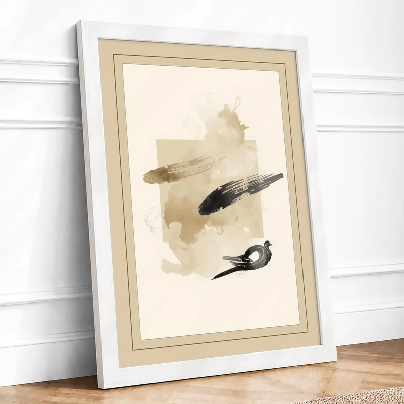 Three Birds in Flight Minimalist Framed Wall Art Print A1 (84.1×59.4cm) White, Wall Decor for Living Room, Bedroom, Office & Home, Ready to Hang, Art Gift - Image 1