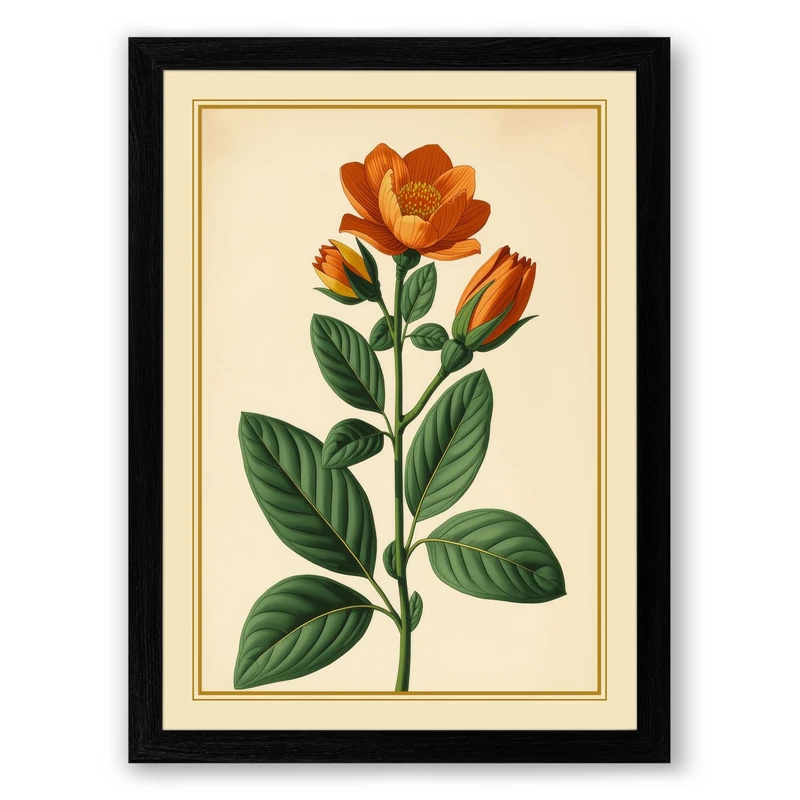 Flowering Plant Study Botanical Framed Wall Art Print A1 (84.1×59.4cm) Black, Wall Decor for Living Room, Bedroom, Office & Home, Ready to Hang, Art Gift