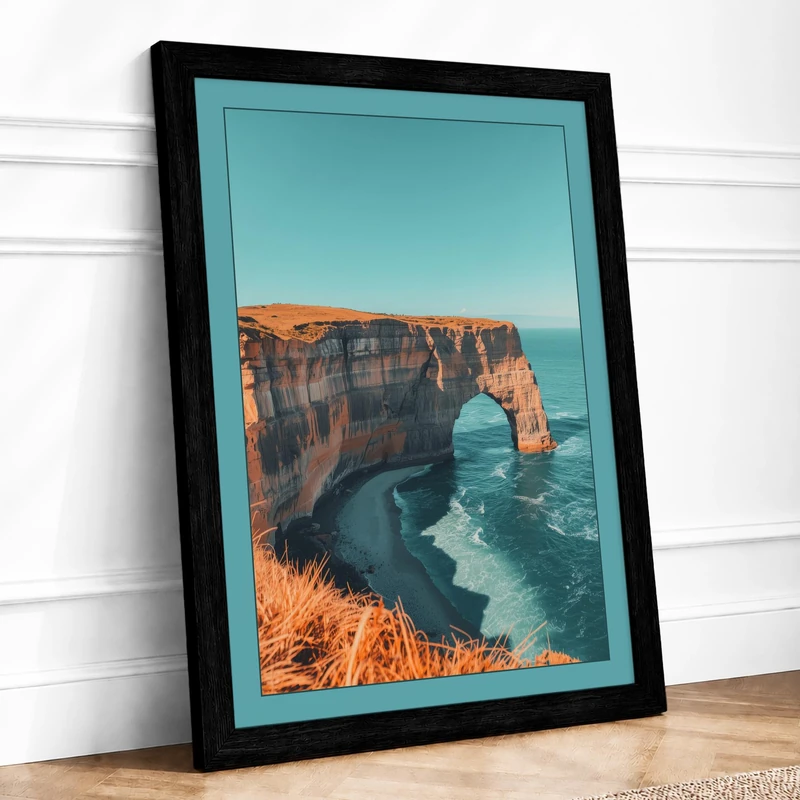 Stone Arch at Sea Coastal Framed Wall Art Print A1 Black