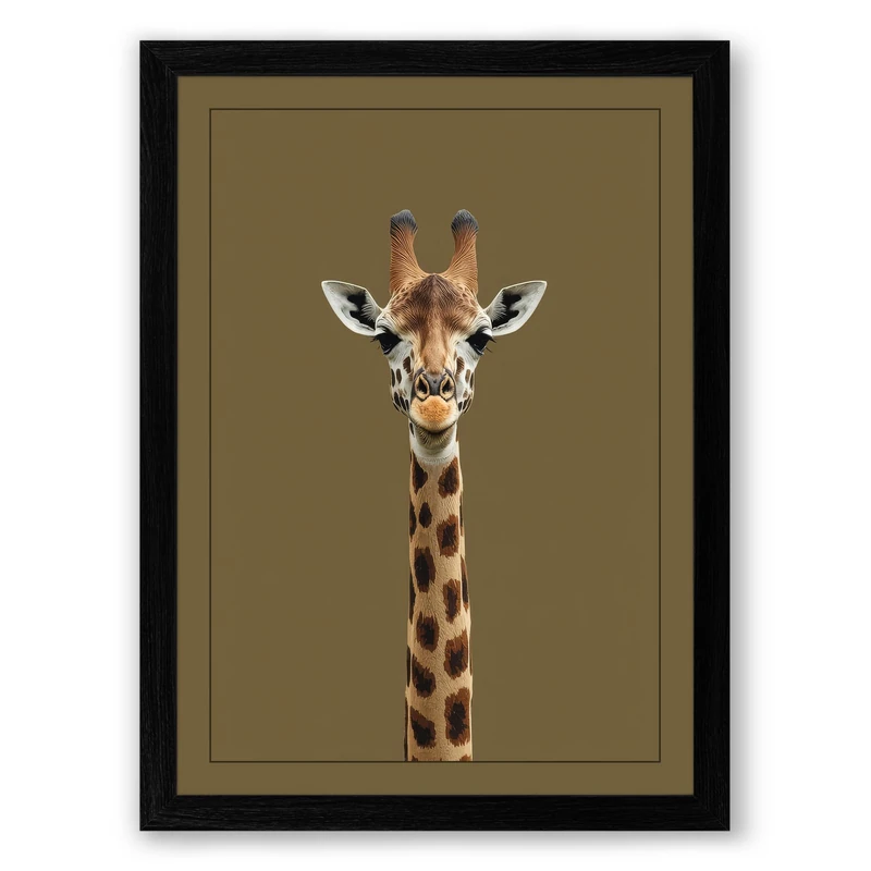 Giraffe Portrait Boho Framed Wall Art Print A1 (84.1×59.4cm) Black, Wall Decor for Living Room, Bedroom, Office & Home, Ready to Hang, Art Gift