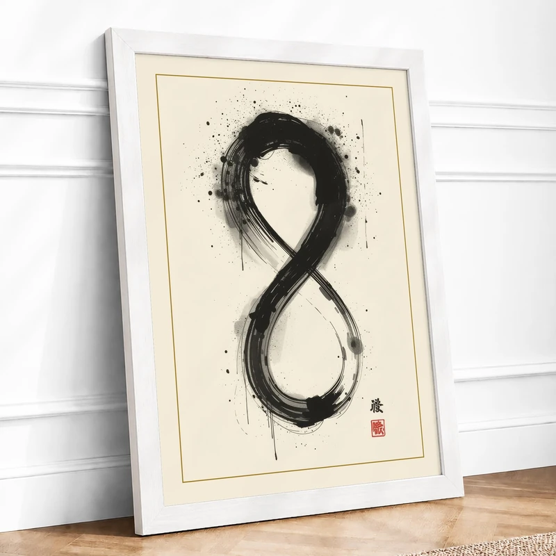 Infinity in Ink Japandi Framed Wall Art Print A1 (84.1×59.4cm) White, Wall Decor for Living Room, Bedroom, Office & Home, Ready to Hang, Art Gift - Image 1