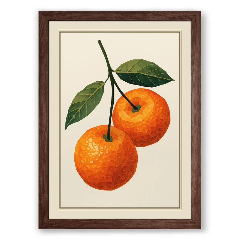 Oranges and Leaves Botanical Framed Wall Art Print A1 (84.1×59.4cm) Walnut, Wall Decor for Living Room, Bedroom, Office & Home, Ready to Hang, Art Gift