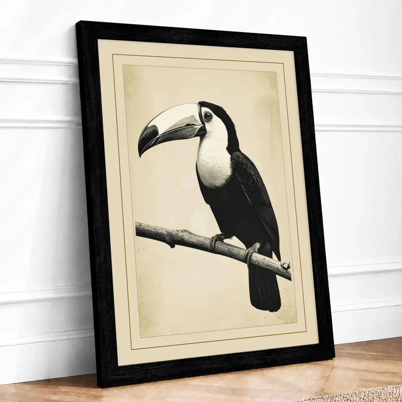 Toucan in Profile Minimalist Framed Wall Art Print A1 (84.1×59.4cm) Black, Wall Decor for Living Room, Bedroom, Office & Home, Ready to Hang, Art Gift