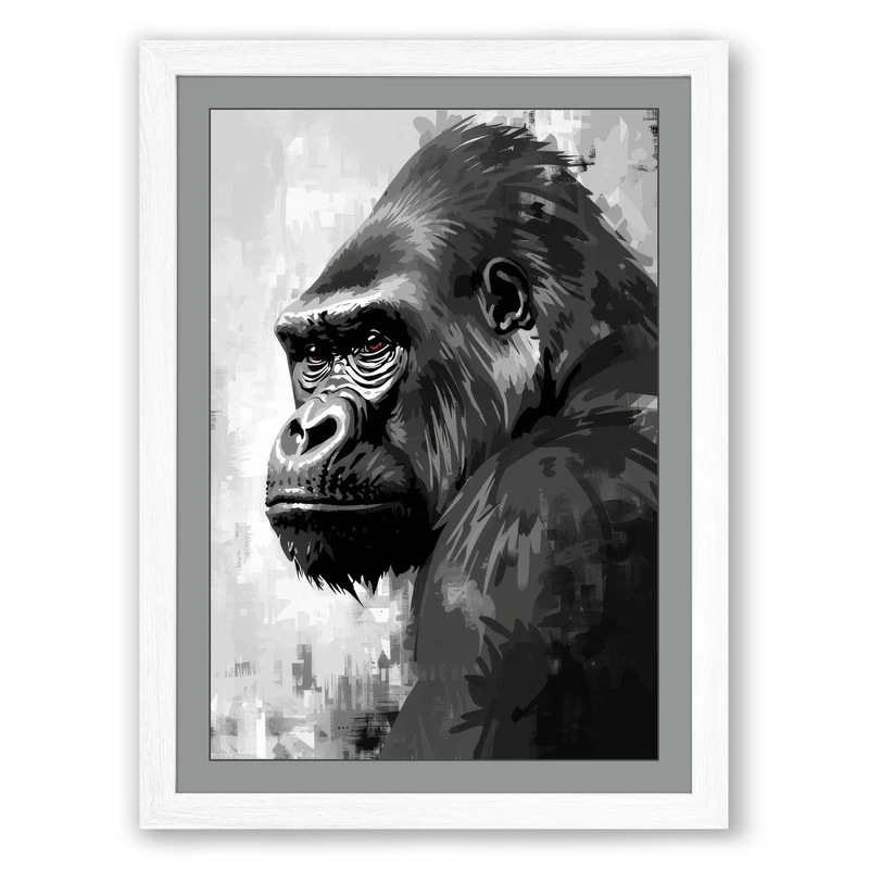 Primate Portrait Modern Framed Wall Art Print A1 (84.1×59.4cm) White, Wall Decor for Living Room, Bedroom, Office & Home, Ready to Hang, Art Gift