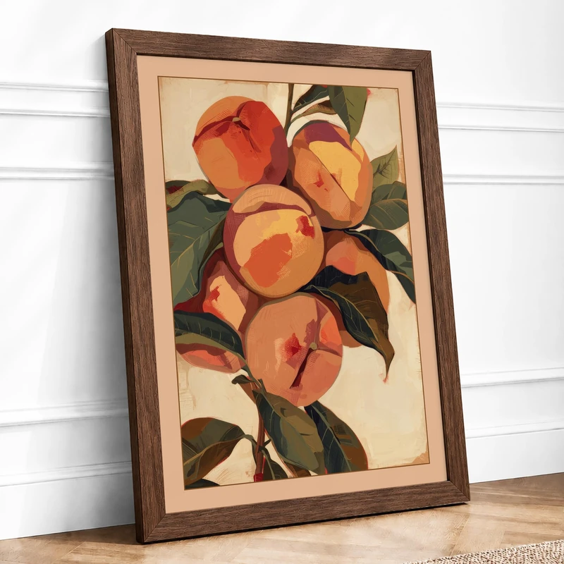 Ripened Peaches Botanical Framed Wall Art Print A1 (84.1×59.4cm) Walnut, Wall Decor for Living Room, Bedroom, Office & Home, Ready to Hang, Art Gift - Image 1