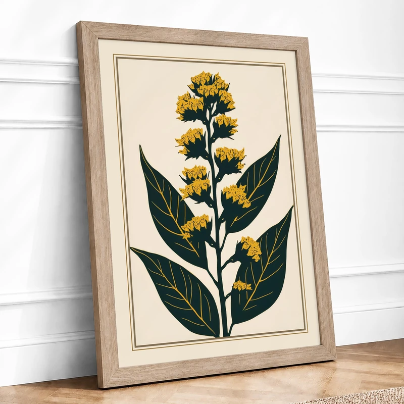 Yellow Flowering Plant Botanical Framed Wall Art Print A1 (84.1×59.4cm) Oak, Wall Decor for Living Room, Bedroom, Office & Home, Ready to Hang, Art Gift - Image 1