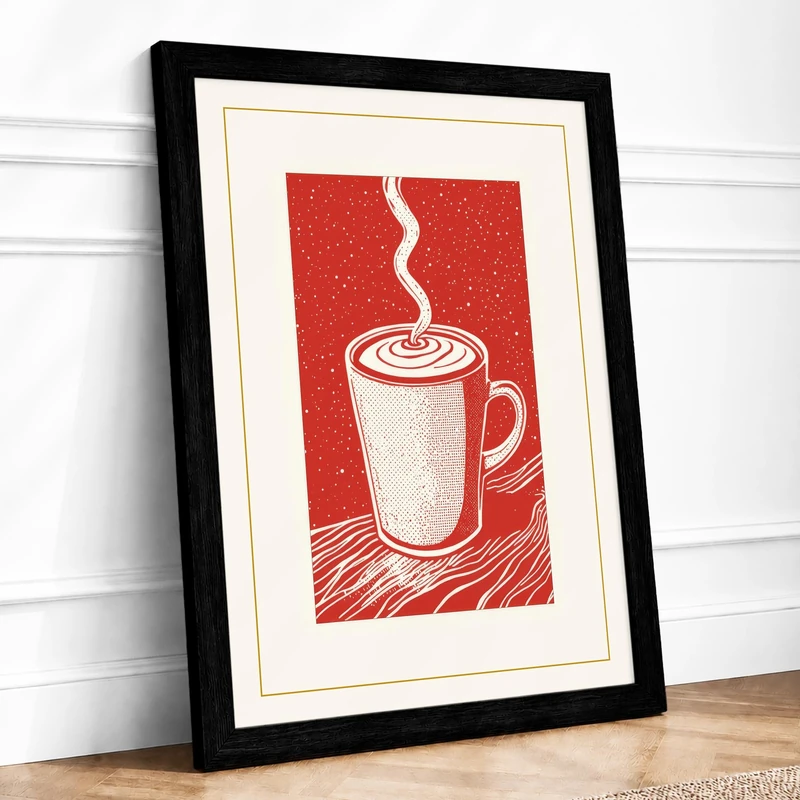 Steaming Cup Graphic Art Framed Wall Art Print A1 (84.1×59.4cm) Black, Wall Decor for Living Room, Bedroom, Office & Home, Ready to Hang, Art Gift - Image 1
