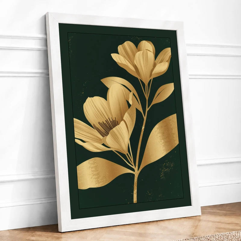 Gilded Bloom Study Botanical Framed Wall Art Print A1 (84.1×59.4cm) White, Wall Decor for Living Room, Bedroom, Office & Home, Ready to Hang, Art Gift