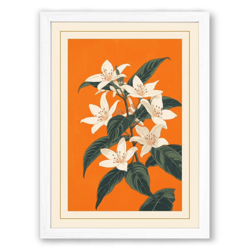White Flowers Study Botanical Framed Wall Art Print A1 (84.1×59.4cm) White, Wall Decor for Living Room, Bedroom, Office & Home, Ready to Hang, Art Gift