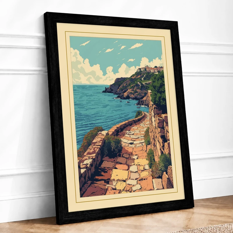 Coastal Pathway to Sea Vintage Framed Wall Art Print A1 (84.1×59.4cm) Black, Wall Decor for Living Room, Bedroom, Office & Home, Ready to Hang, Art Gift