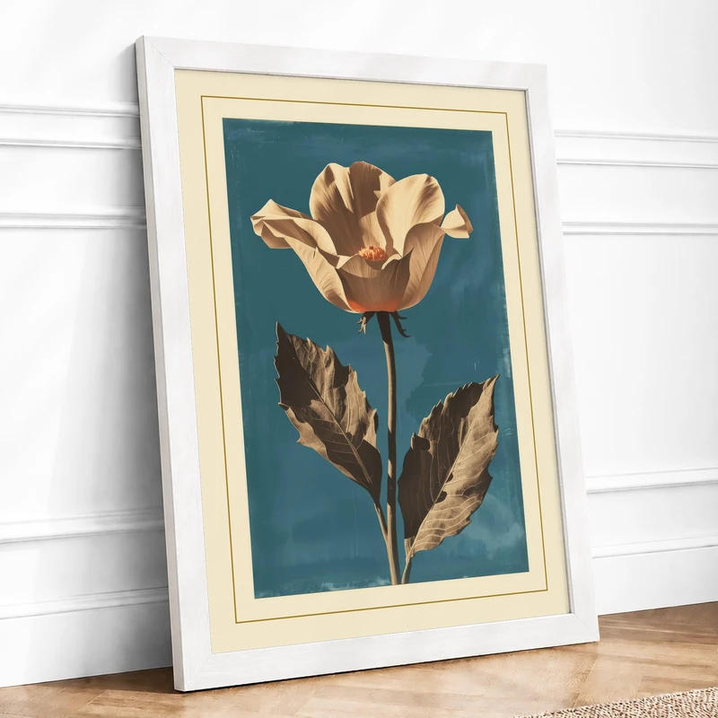 Pale Rose in Gold Botanical Framed Wall Art Print A1 (84.1×59.4cm) White, Wall Decor for Living Room, Bedroom, Office & Home, Ready to Hang, Art Gift