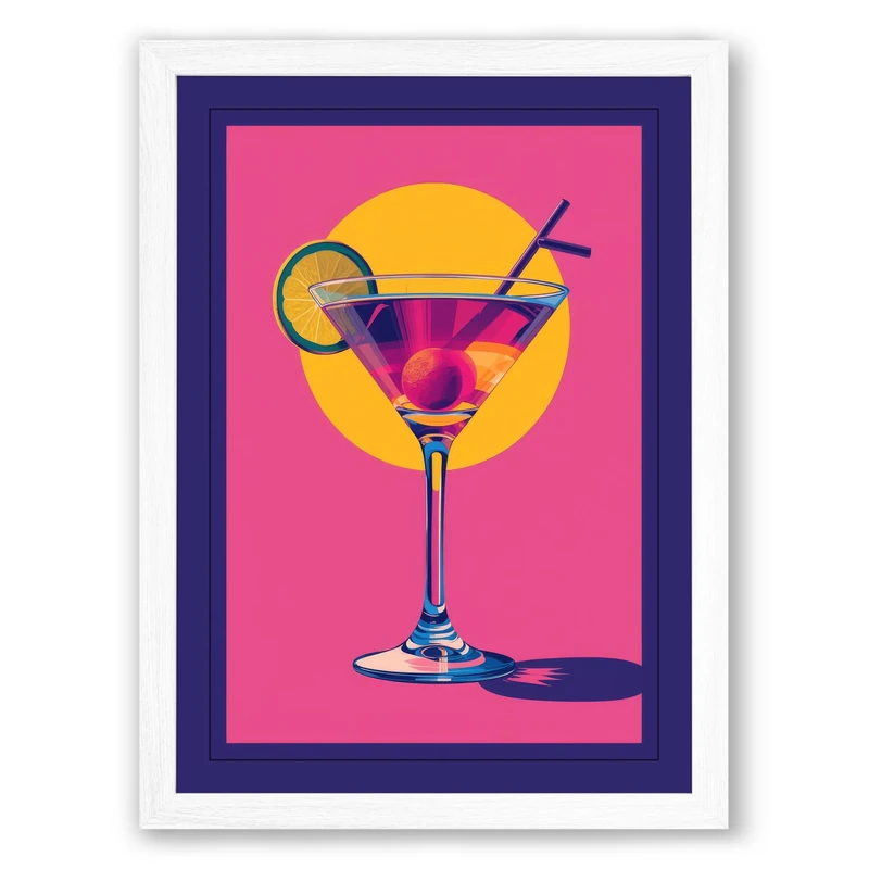 Midnight Martini Retro Framed Wall Art Print A1 (84.1×59.4cm) White, Wall Decor for Living Room, Bedroom, Office & Home, Ready to Hang, Art Gift