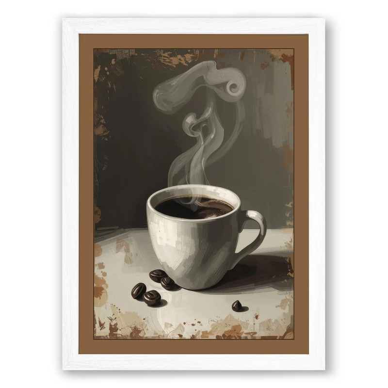 Morning Coffee Vintage Framed Wall Art Print A1 (84.1×59.4cm) White, Wall Decor for Living Room, Bedroom, Office & Home, Ready to Hang, Art Gift