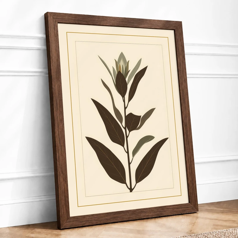 Single Stem Study Botanical Framed Wall Art Print A1 (84.1×59.4cm) Walnut, Wall Decor for Living Room, Bedroom, Office & Home, Ready to Hang, Art Gift - Image 1
