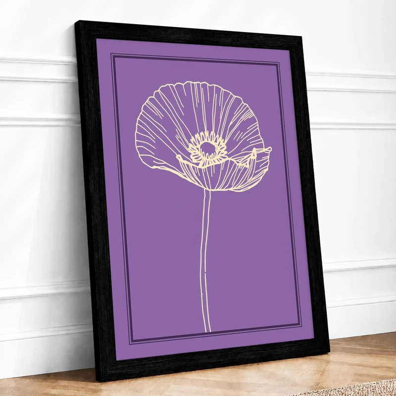 White Poppy Botanical Framed Wall Art Print A1 (84.1×59.4cm) Black, Wall Decor for Living Room, Bedroom, Office & Home, Ready to Hang, Art Gift - Image 1