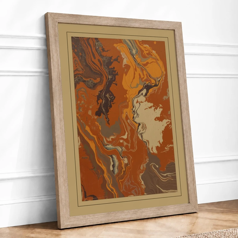 Earthen Flow Boho Framed Wall Art Print A1 (84.1×59.4cm) Oak, Wall Decor for Living Room, Bedroom, Office & Home, Ready to Hang, Art Gift