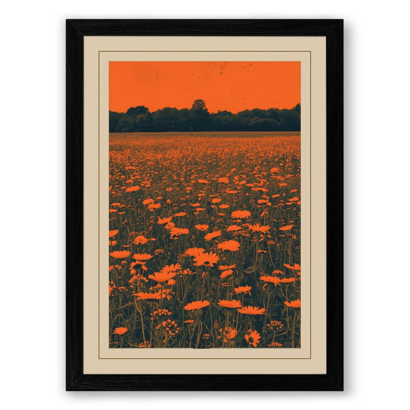 Wildflower Field at Dusk Botanical Framed Wall Art Print A1 (84.1×59.4cm) Black, Wall Decor for Living Room, Bedroom, Office & Home, Ready to Hang, Art Gift