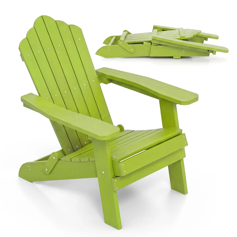 FANTASK Adirondack Chair, Adirondack Chair with High Backrest and Wide Armrests, Weatherproof Plastic Balcony Chair, Patio Chair up to 180 kg for Garden, Patio (Green) - Image 1