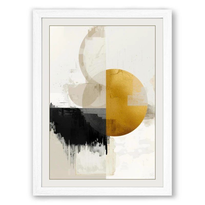 Golden Circle Abstract Framed Wall Art Print A1 (84.1×59.4cm) White, Wall Decor for Living Room, Bedroom, Office & Home, Ready to Hang, Art Gift