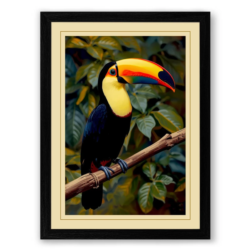 Toucan on Branch Tropical Framed Wall Art Print A1 (84.1×59.4cm) Black, Wall Decor for Living Room, Bedroom, Office & Home, Ready to Hang, Art Gift