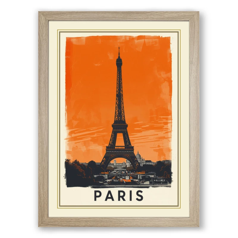 Postcard from Paris Vintage Framed Wall Art Print A1 (84.1×59.4cm) Oak, Wall Decor for Living Room, Bedroom, Office & Home, Ready to Hang, Art Gift