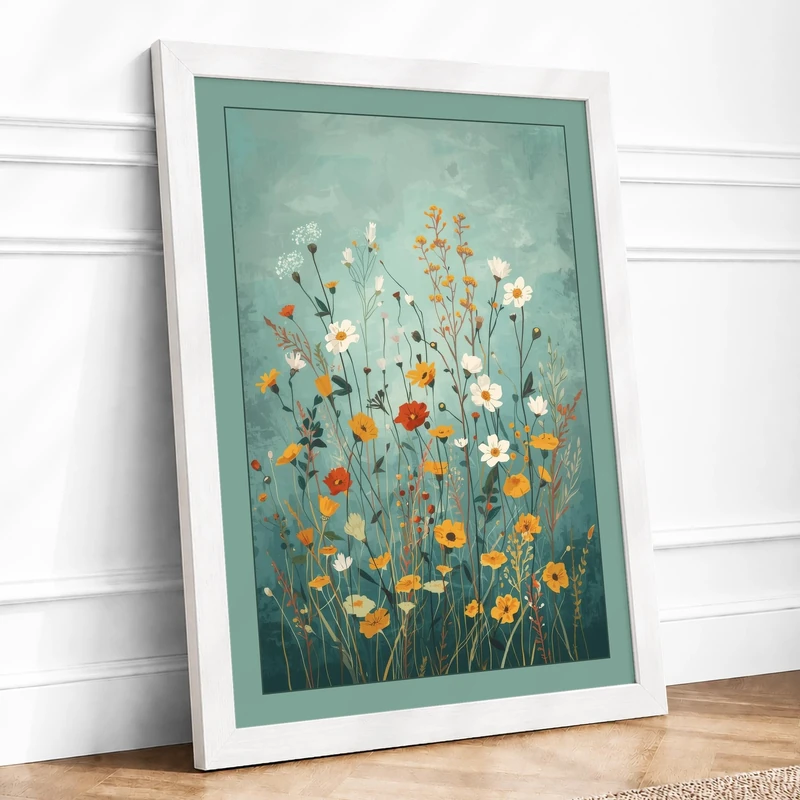 Wildflower Meadow Botanical Framed Wall Art Print A1 (84.1×59.4cm) White, Wall Decor for Living Room, Bedroom, Office & Home, Ready to Hang, Art Gift