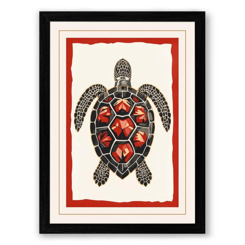 Ornamental Sea Turtle Coastal Framed Wall Art Print A1 (84.1×59.4cm) Black, Wall Decor for Living Room, Bedroom, Office & Home, Ready to Hang, Art Gift - Image 1