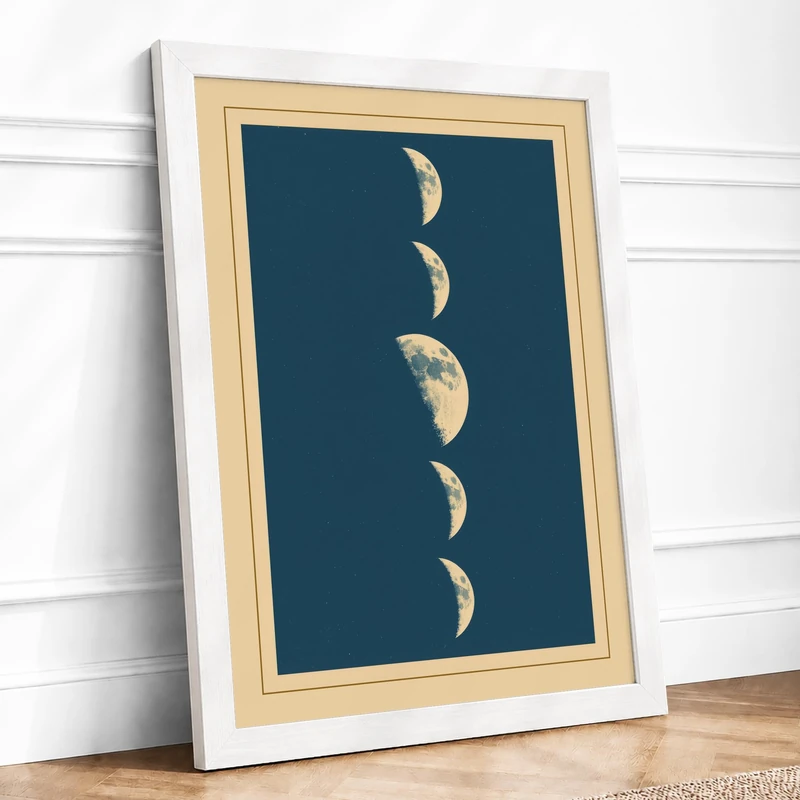 Lunar Phases Minimalist Framed Wall Art Print A1 (84.1×59.4cm) White, Wall Decor for Living Room, Bedroom, Office & Home, Ready to Hang, Art Gift - Image 1