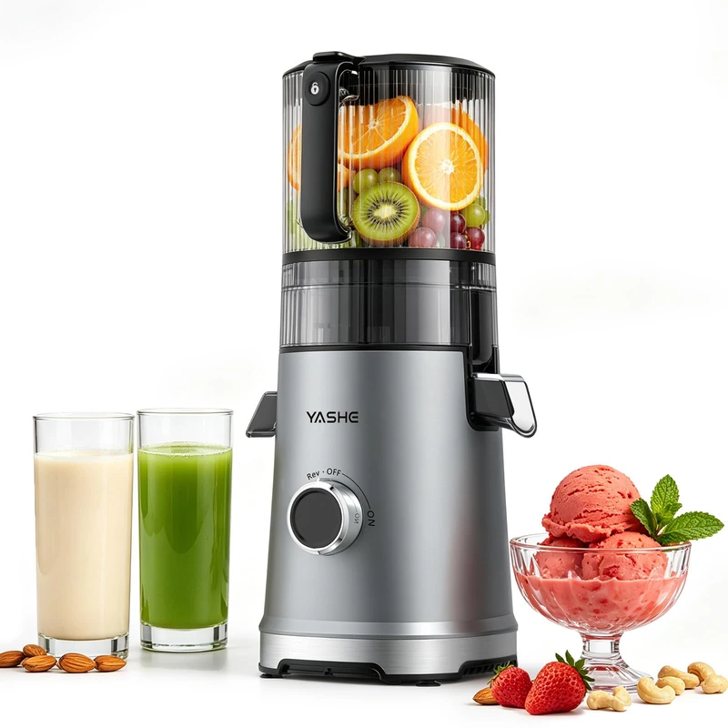 3-in-1 Cold Press Juicer, YASHE 152 mm Extra Large Feed Chute Juicer Machine for Whole Fruits & Vegetables, 600W Slow Masticating Juicer with Nut Milk & Sorbet Function, Easy to Clean, BPA-Free