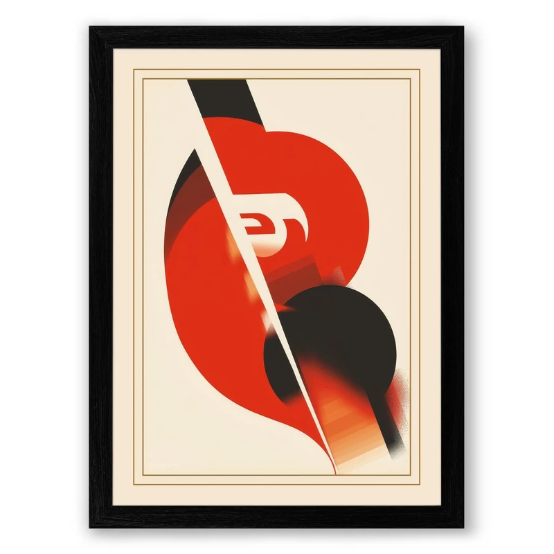 Red Circle, White Letter Art Deco Framed Wall Art Print A1 (84.1×59.4cm) Black, Wall Decor for Living Room, Bedroom, Office & Home, Ready to Hang, Art Gift