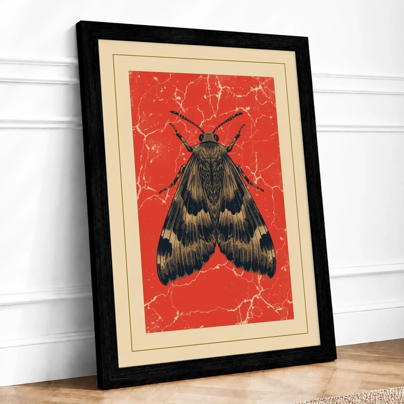 Striped Moth Study Vintage Framed Wall Art Print A1 (84.1×59.4cm) Black, Wall Decor for Living Room, Bedroom, Office & Home, Ready to Hang, Art Gift