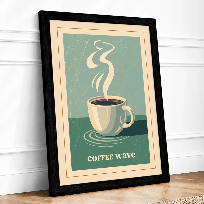 Coffee Wave Retro Framed Wall Art Print A1 (84.1×59.4cm) Black, Wall Decor for Living Room, Bedroom, Office & Home, Ready to Hang, Art Gift - Image 1