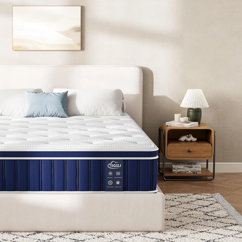TeQsli King Mattress, Gel Memory Foam Pocket Sprung Orthopedic Mattress Edge Support & Motion Isolation Spring Hybrid King Mattresses - Medium Firm Feel 150x200x27 cm