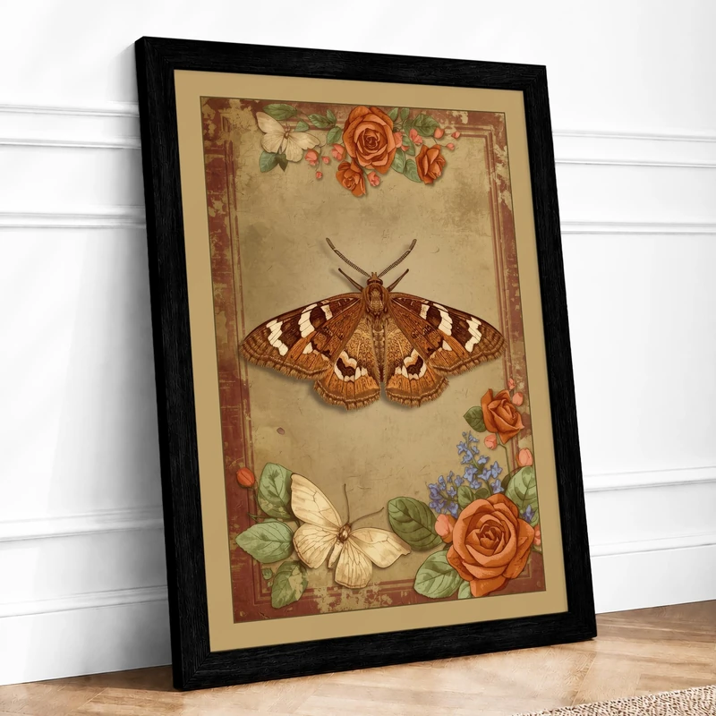 Naturalist Moth Study Vintage Framed Wall Art Print A1 (84.1×59.4cm) Black, Wall Decor for Living Room, Bedroom, Office & Home, Ready to Hang, Art Gift - Image 1