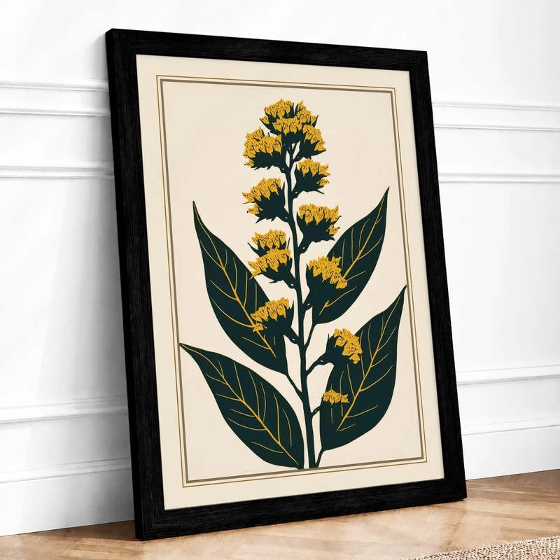 Yellow Flowering Plant Botanical Framed Wall Art Print A1 (84.1×59.4cm) Black, Wall Decor for Living Room, Bedroom, Office & Home, Ready to Hang, Art Gift