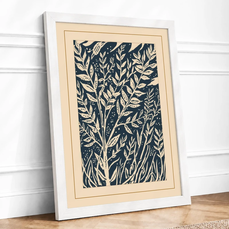 Foliage Study Botanical Framed Wall Art Print A1 (84.1×59.4cm) White, Wall Decor for Living Room, Bedroom, Office & Home, Ready to Hang, Art Gift
