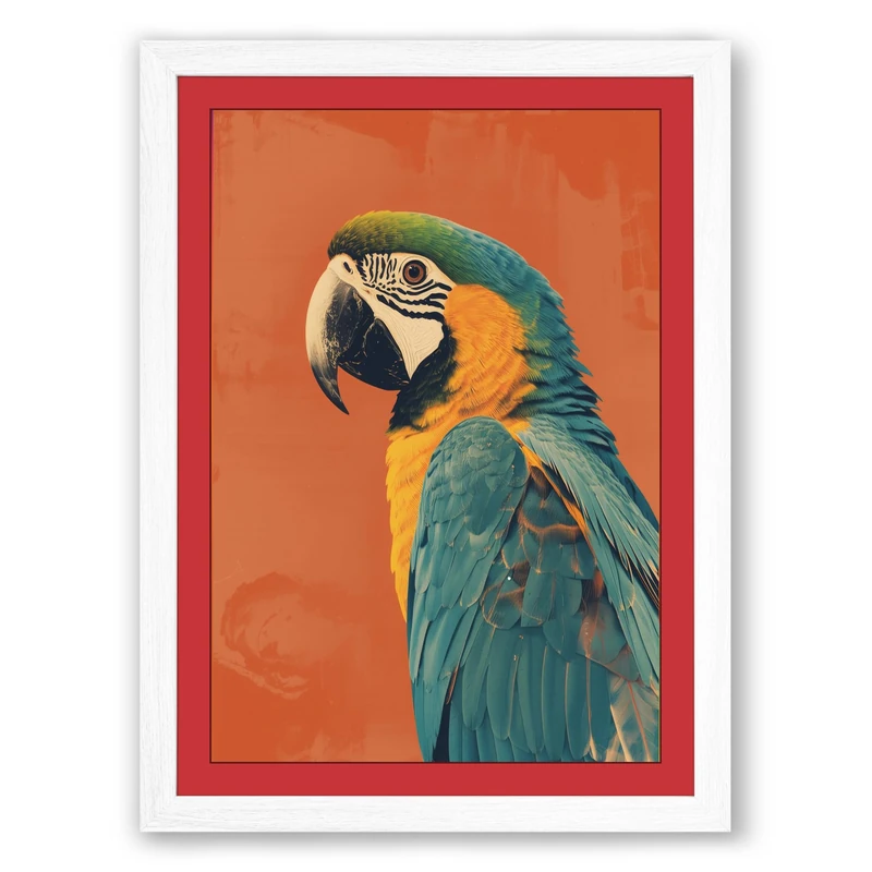 Macaw Portrait Modern Framed Wall Art Print A1 (84.1×59.4cm) White, Wall Decor for Living Room, Bedroom, Office & Home, Ready to Hang, Art Gift - Image 1
