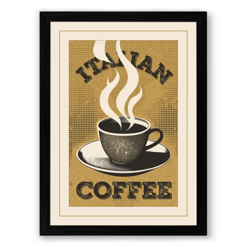 Instant Coffee Vintage Framed Wall Art Print A1 (84.1×59.4cm) Black, Wall Decor for Living Room, Bedroom, Office & Home, Ready to Hang, Art Gift