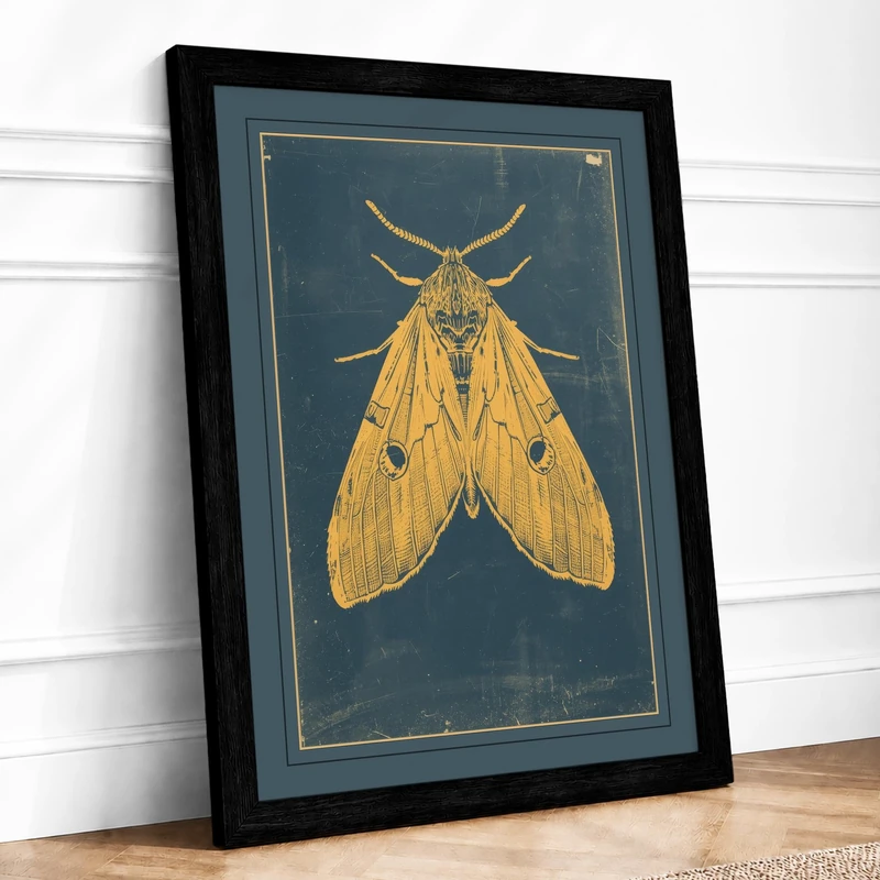 Golden Moth Study Botanical Framed Wall Art Print A1 (84.1×59.4cm) Black, Wall Decor for Living Room, Bedroom, Office & Home, Ready to Hang, Art Gift - Image 1