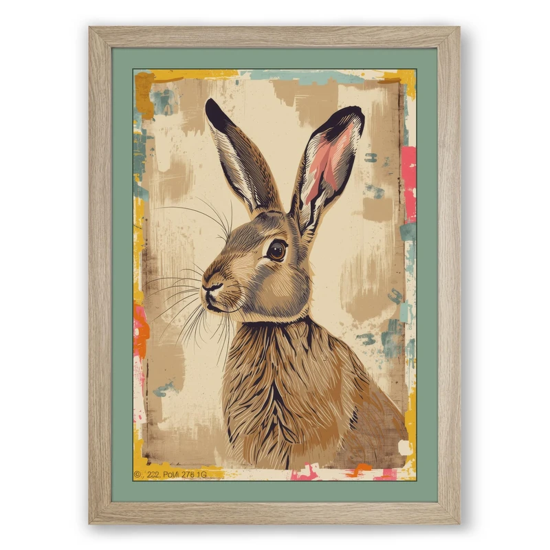 Framed Hare Eclectic Framed Wall Art Print A1 (84.1×59.4cm) Oak, Wall Decor for Living Room, Bedroom, Office & Home, Ready to Hang, Art Gift